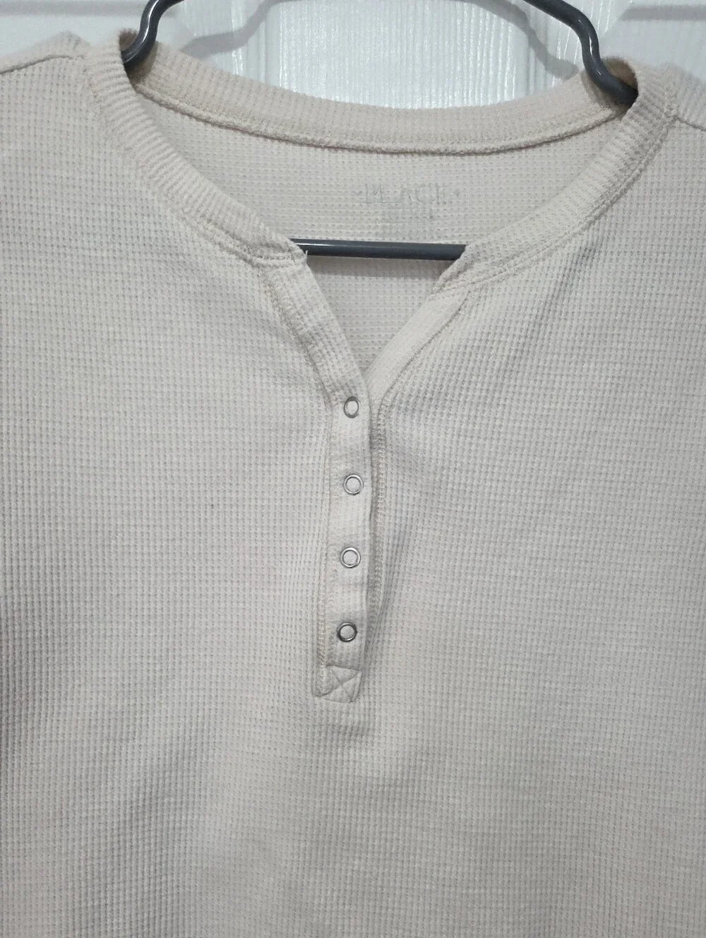 Children's Place Waffle Knit Cotton Blend Henley Long Sleeve Cream Top Size XXL